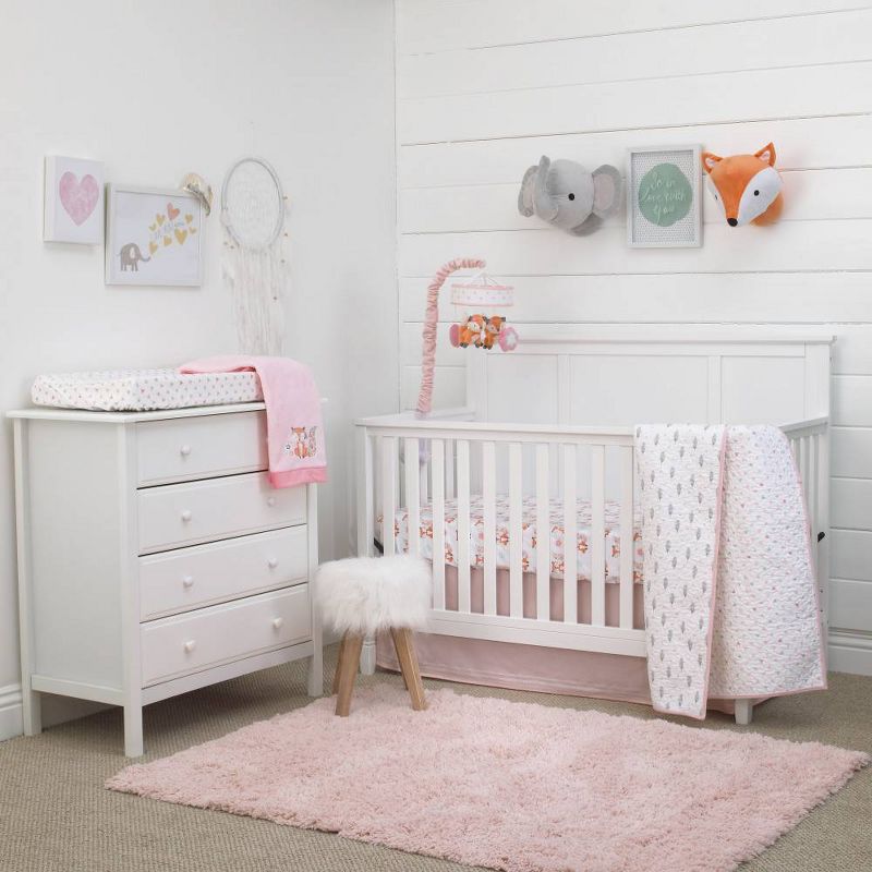 NoJo Aztec Mix & Match 100% Cotton Feather Print Nursery Crib Quilt - Pink/White/Gray