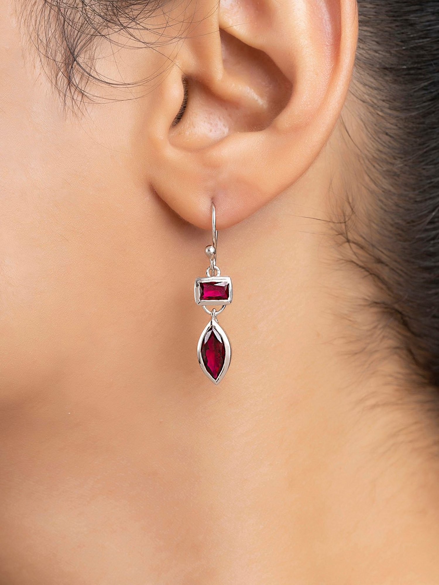 March by FableStreet Red Zircon 92.5 Sterling Silver Slide-On Earrings for Women