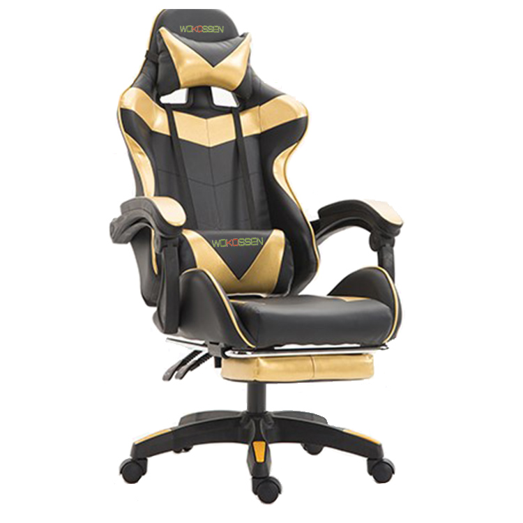 Wokossen Gaming Chair Racing Style Office Chair Adjustable Lumbar Cushion Swivel Rocker Recliner Leather High Back Ergonomic Computer Desk Chair with Retractable Footrest(Black/White)