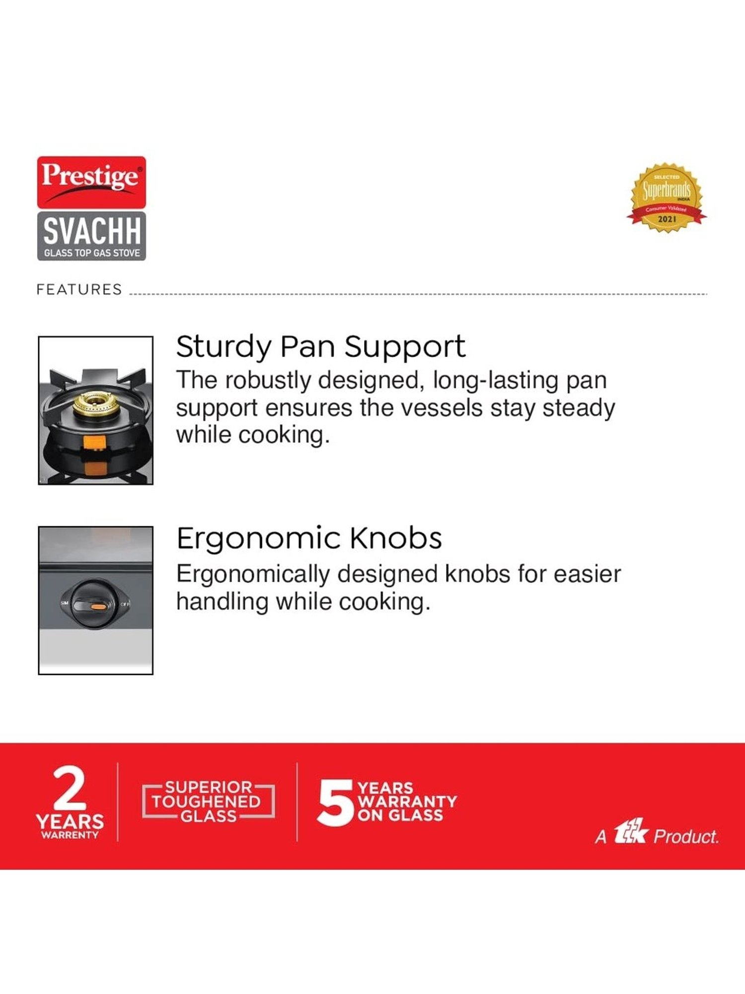 Pigeon Blackline Smart Black Glass Manual Gas Stove (2 Burners)