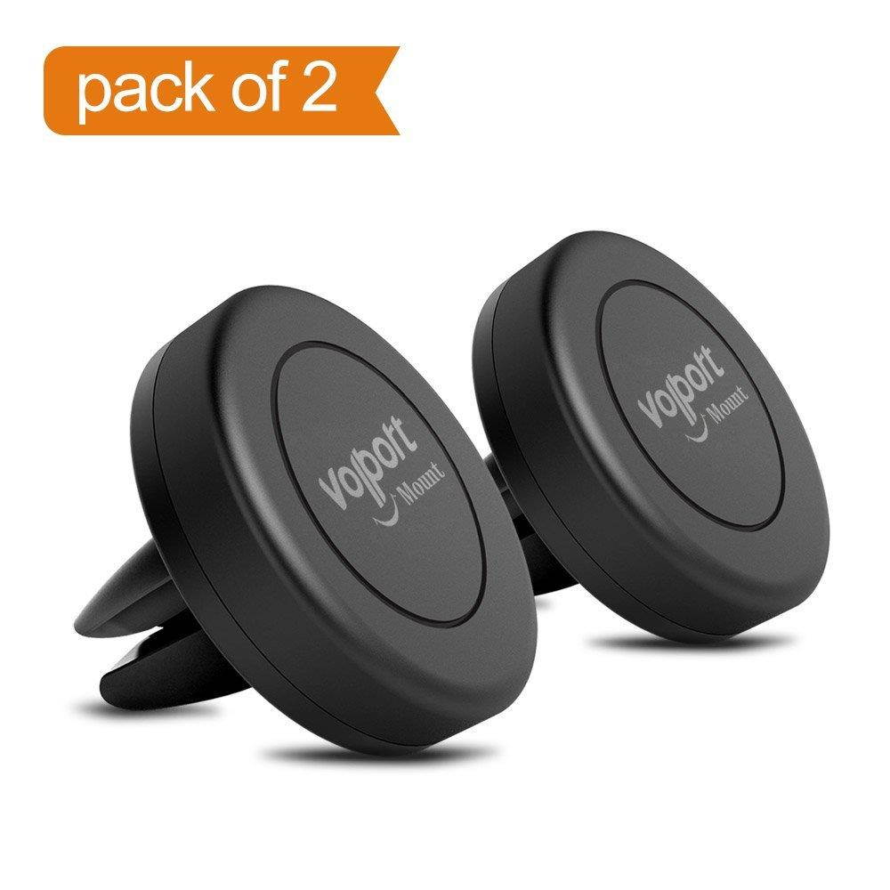 VOLPORT Car Mount, 2 Pack Universal Magnetic Air Vent in Car Cradle with MagicPlates for PopSockets Cell Phone Magnet Holder for Apple iPhone Xr Xs Max iPod Samsung Galaxy LG Moto Mini Tablets