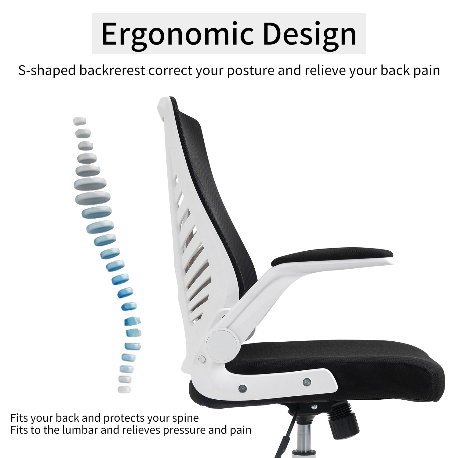 Ergonomic Office Chair, Home Office Desk Chairs, Mid-back Computer Mesh Chair with Lumbar Support and Flip-up Arms, Swivel Task Chair