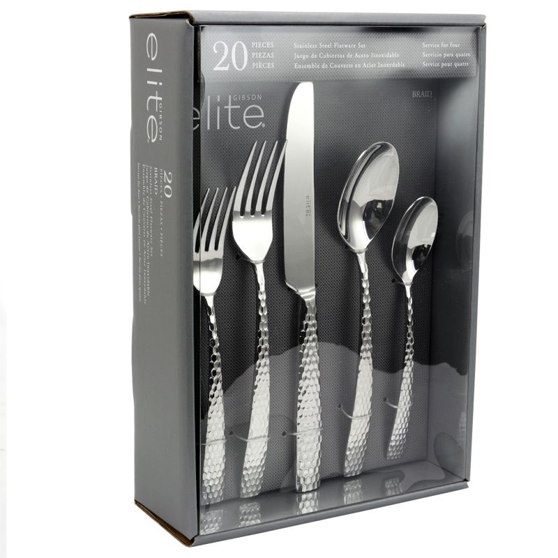 Gibson Braid 20 Piece Stainless Steel Flatware Set with Textured Handles