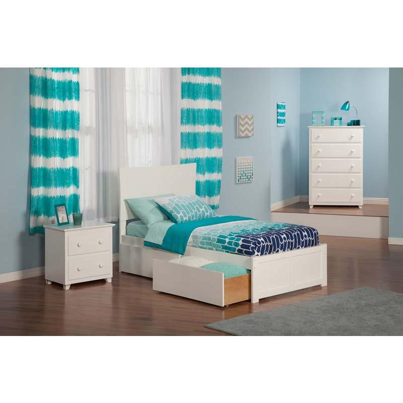 Metro Twin Flat Panel Foot Board w/2 Urban Bed Drawers White - Atlantic Furniture