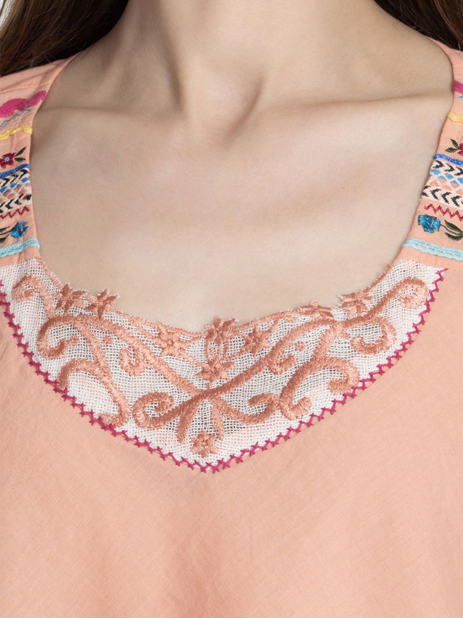 SHAYE Coral Cotton Embroidered Top