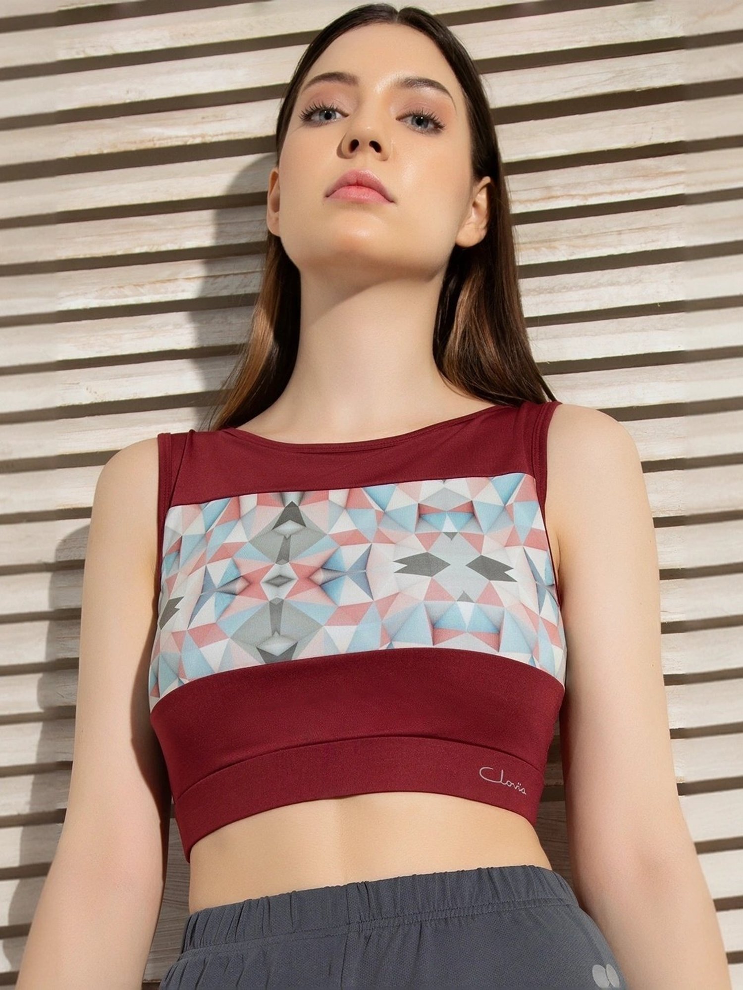 Clovia Maroon Printed Crop Top