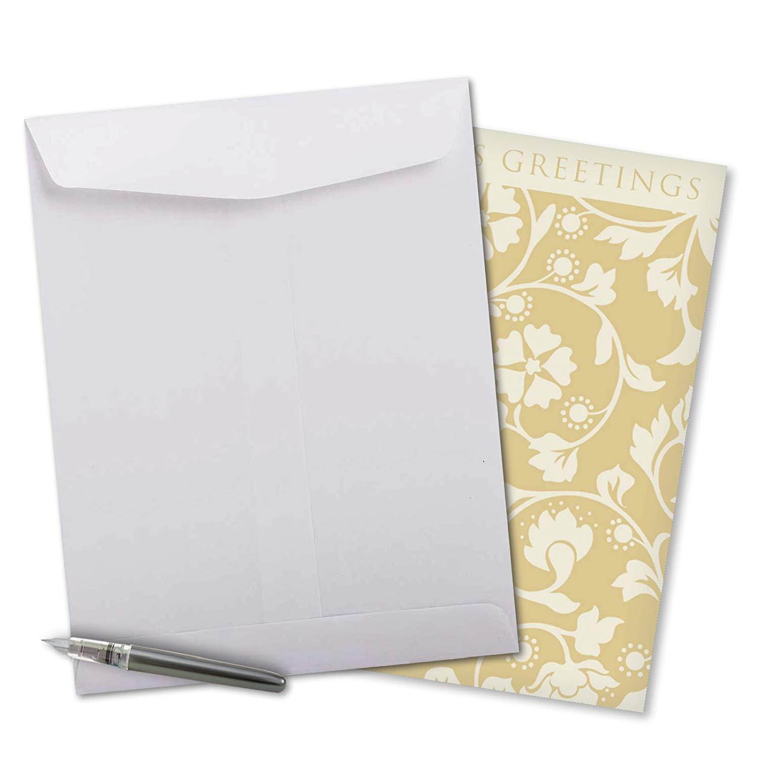 J9630FXSG Jumbo Merry Christmas Greeting Card: Holiday Vines, Featuring Lacy Golden Vines on a Cream Background With Envelope (Big Size: 8.5" x 11")