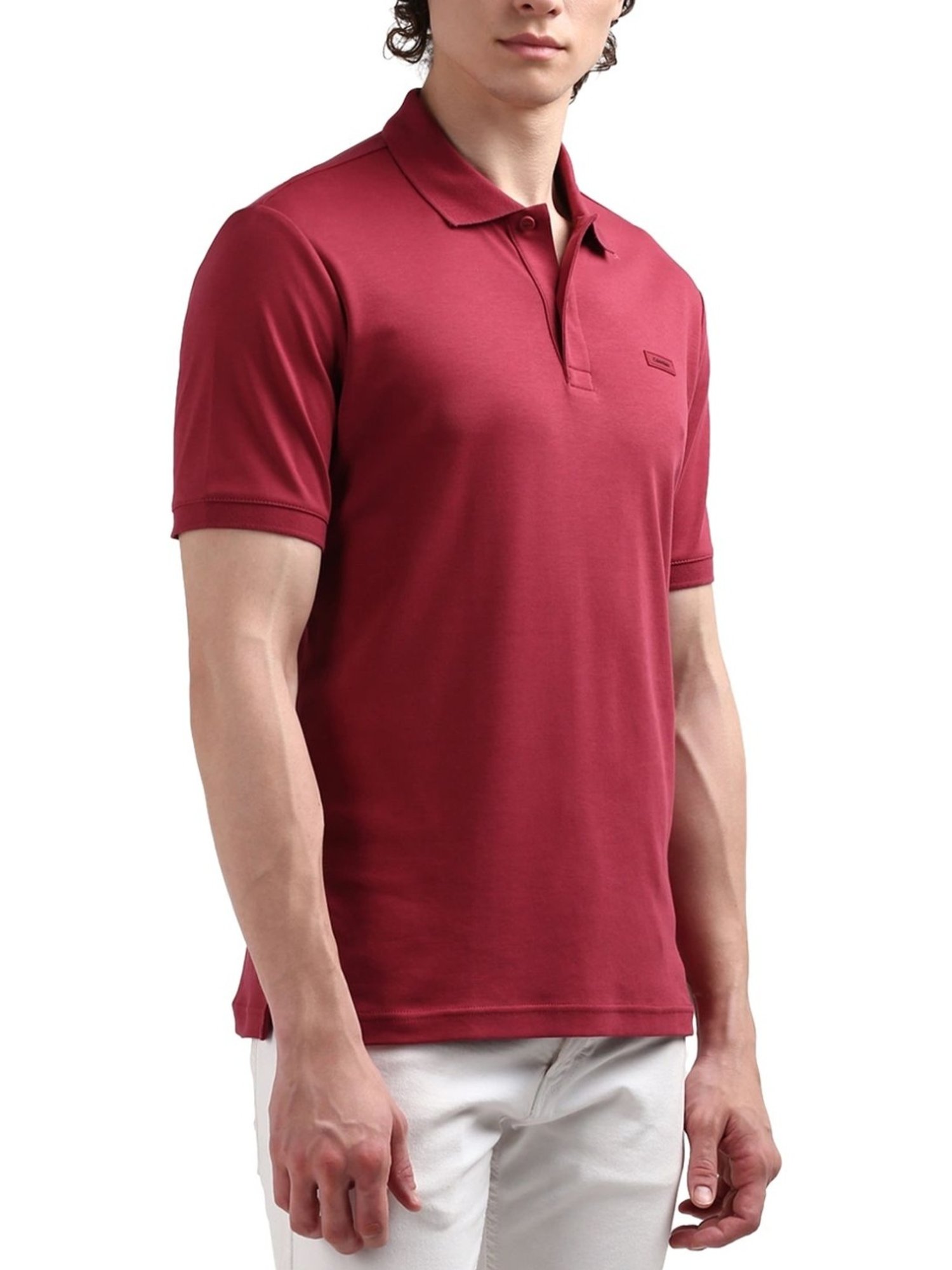 Calvin Klein Maroon Cotton Slim Fit Polo T-Shirt