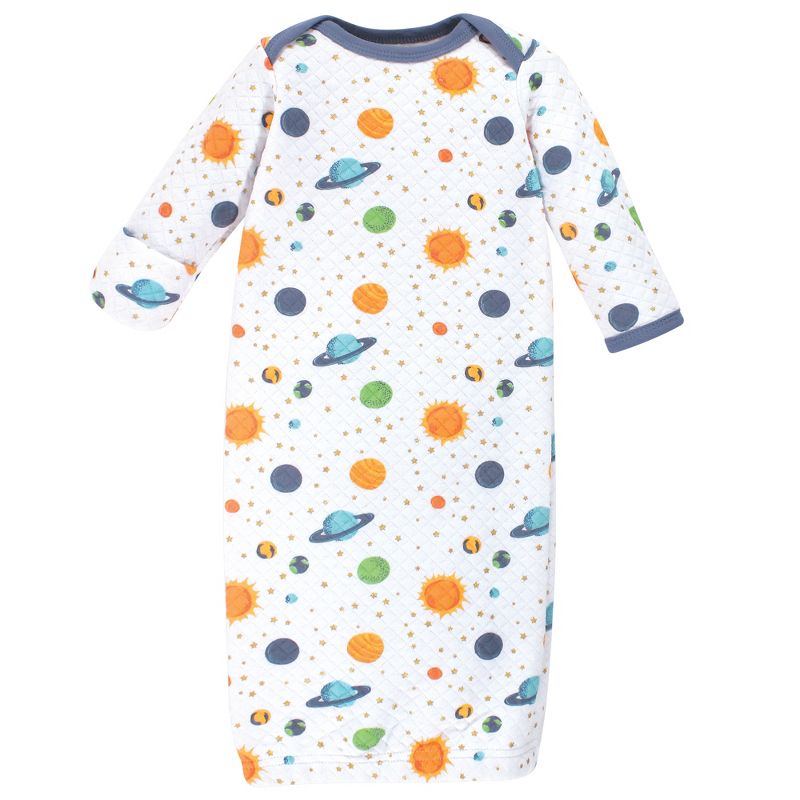 Hudson Baby Infant Quilted Cotton Long-Sleeve Gowns 3pk, Metallic Stars, 0-6 Months