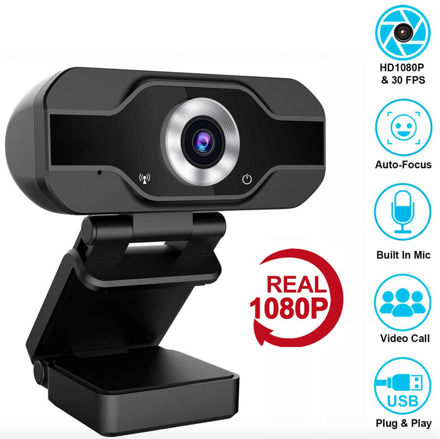 Real 1080P Full HD USB Webcam Web Camera with Microphone for PC Desktop & Laptop