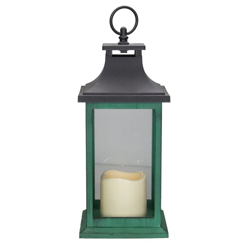 Northlight 12" Green and Black LED Candle With Christmas Tree Tabletop Lantern