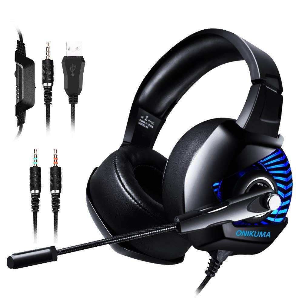 ONIKUMA Gaming Headset - 3.5mm Headset for PS4, Xbox One (Adapter Needed), Nintendo Switch (Audio), PC, etc. Over-Ear PC Gaming Headset with Stereo Surround Sound, Noise-Canceling Microphone