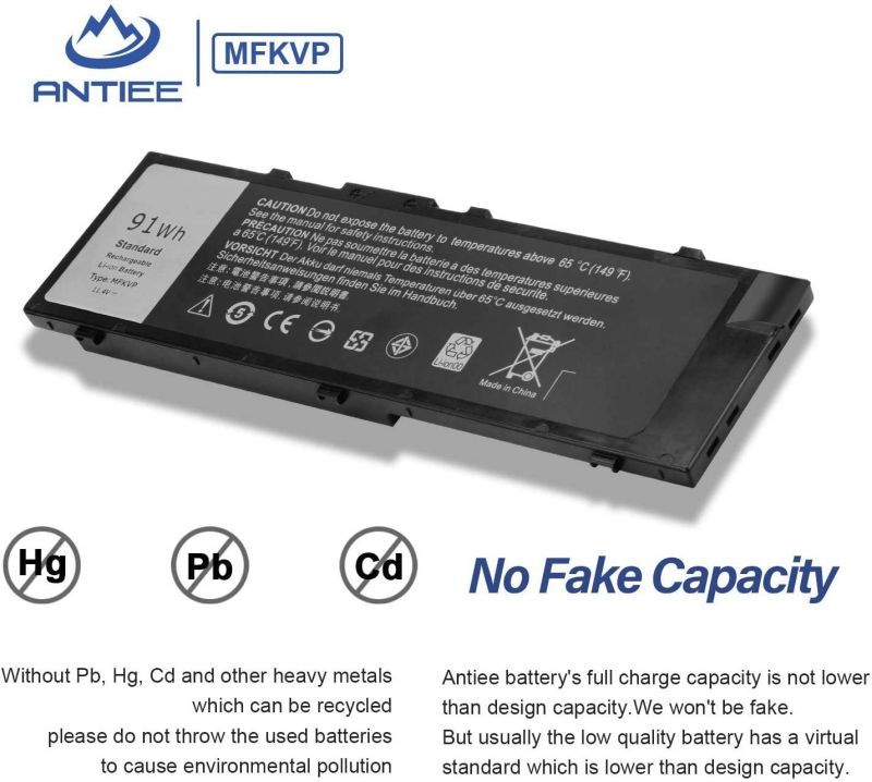 ANTIEE 91Wh MFKVP Laptop Battery for Dell Precision 15 7510 7520 17 7710 7720 M7510 M7710 Series Notebook 451-BBSB 451-BBSF TWCPG M28DH 1G9VM T05W1 GR5D3 0FNY7 RDYCT 11.4V 6Cell