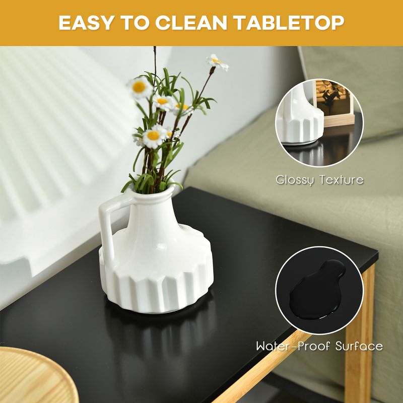 Costway Bamboo Side Table 2-Tier Sofa End Console Table w/ Storage Shelf Bedroom