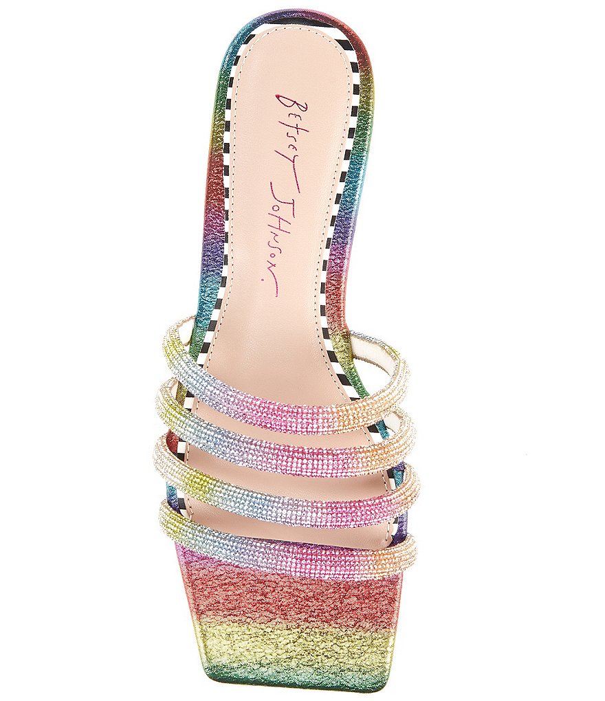 Betsey Johnson Dilon Triple Band Rainbow Square Toe Flat Slides
