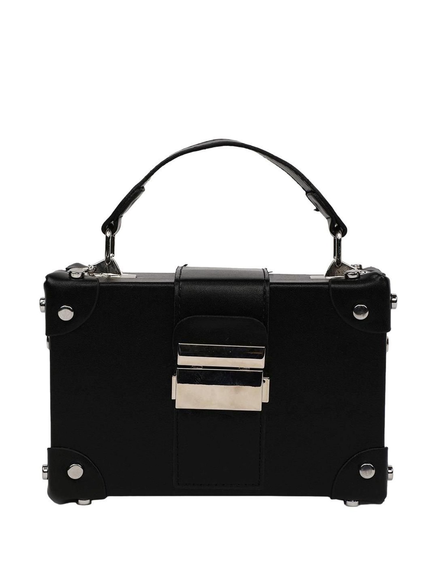 HauteSauce Black Solid Small Box Handbag