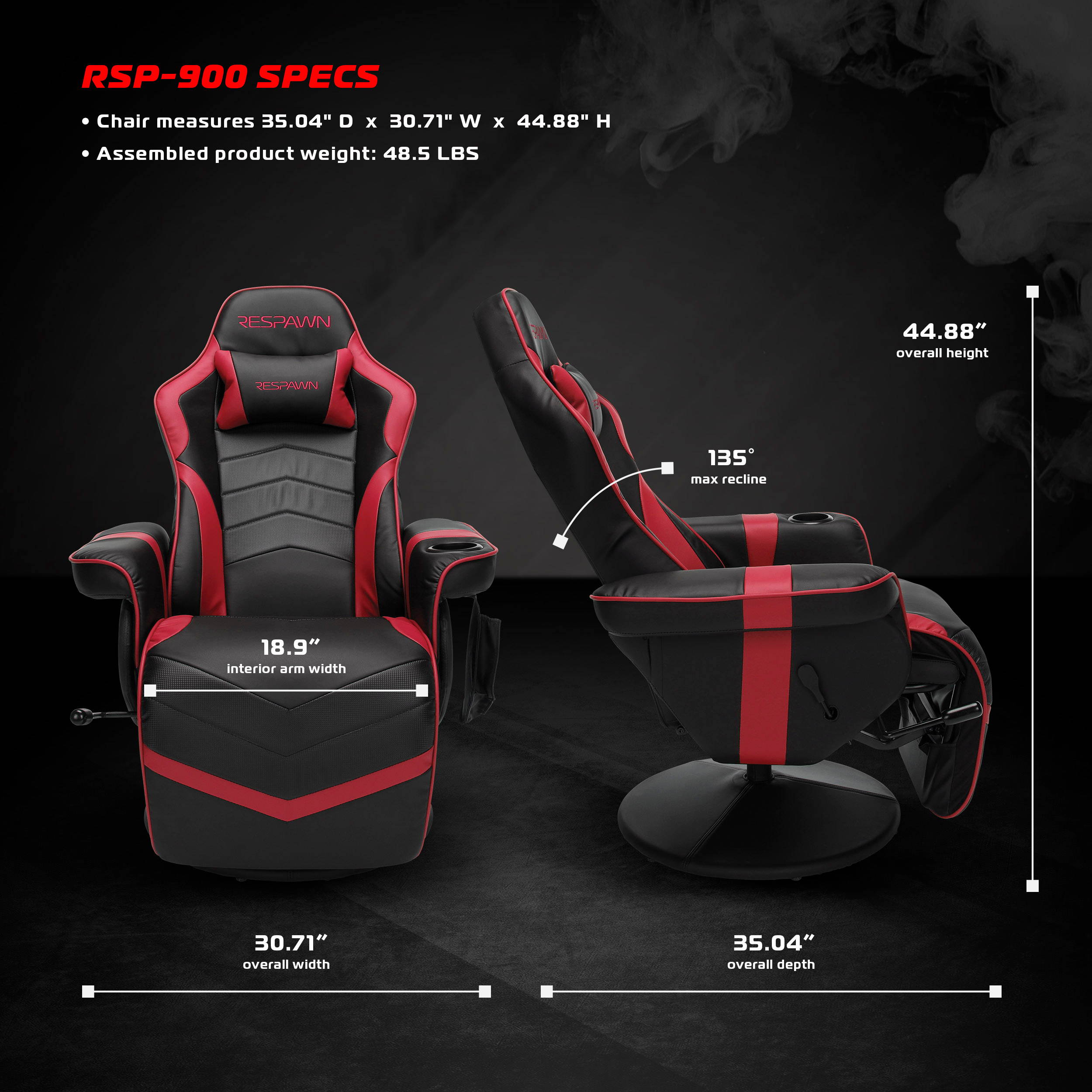 RESPAWN-900 Racing Style Gaming Recliner, Reclining Gaming Chair, in Gray (RSP-900-GRY)