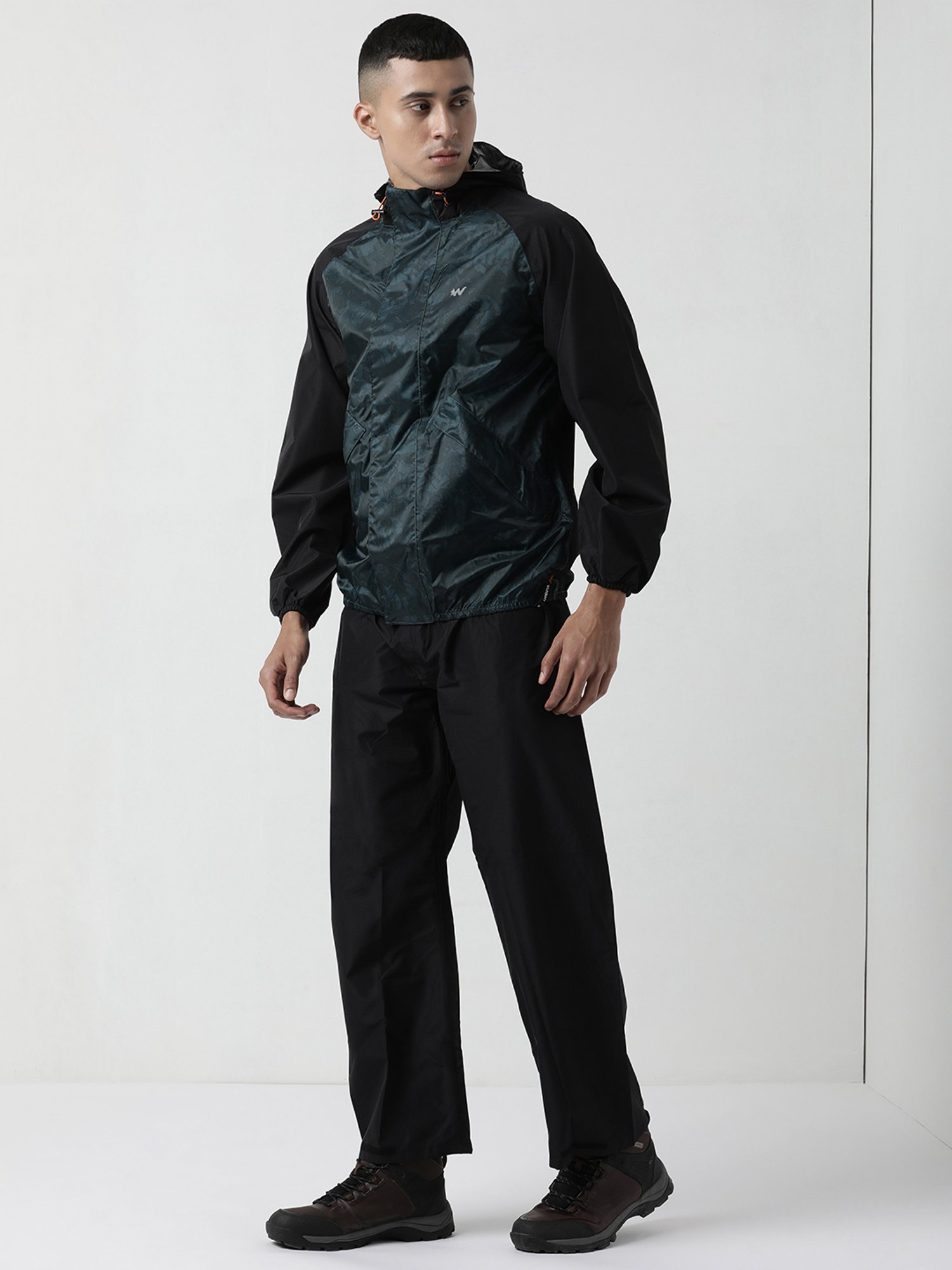 Wildcraft Black Camo Print Hooded Raincoat Set