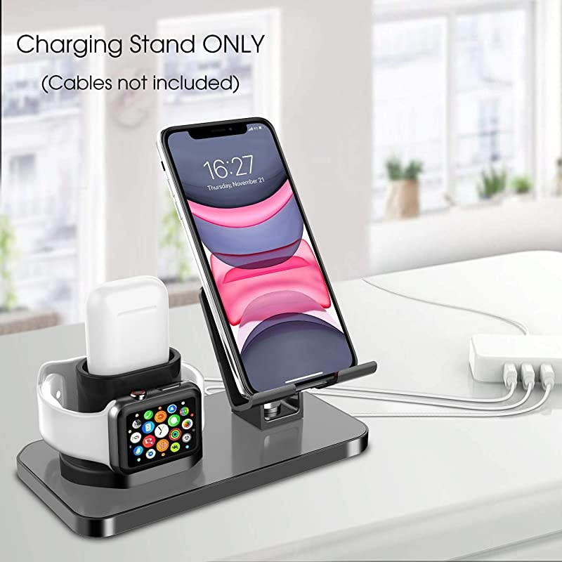 3 in 1 Charging Stand for Apple Watch Series 54321 Airpods 21 Compatible with iPhone 12 Pro 2020 11 SE2 XS MAX XR XS 8 7 6 6s Plus 5s iPad Tablet StandOriginal Cables RequiredBlack