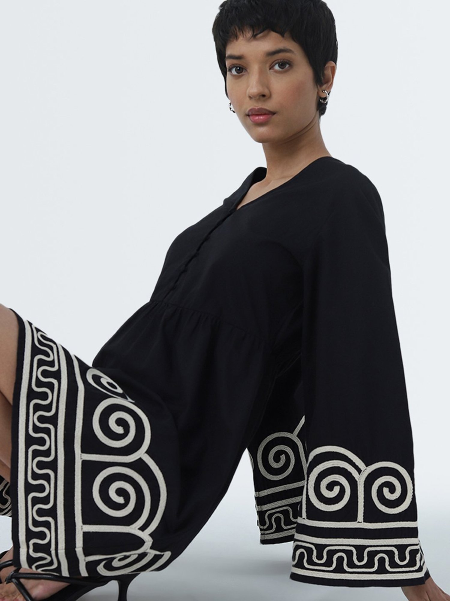 LOV by Westside Black Embroidered A-line Cotton Dress