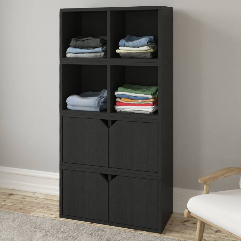 Way Basics Eco Stackable Connect Rectangle Open Bookshelf Black Wood Grain