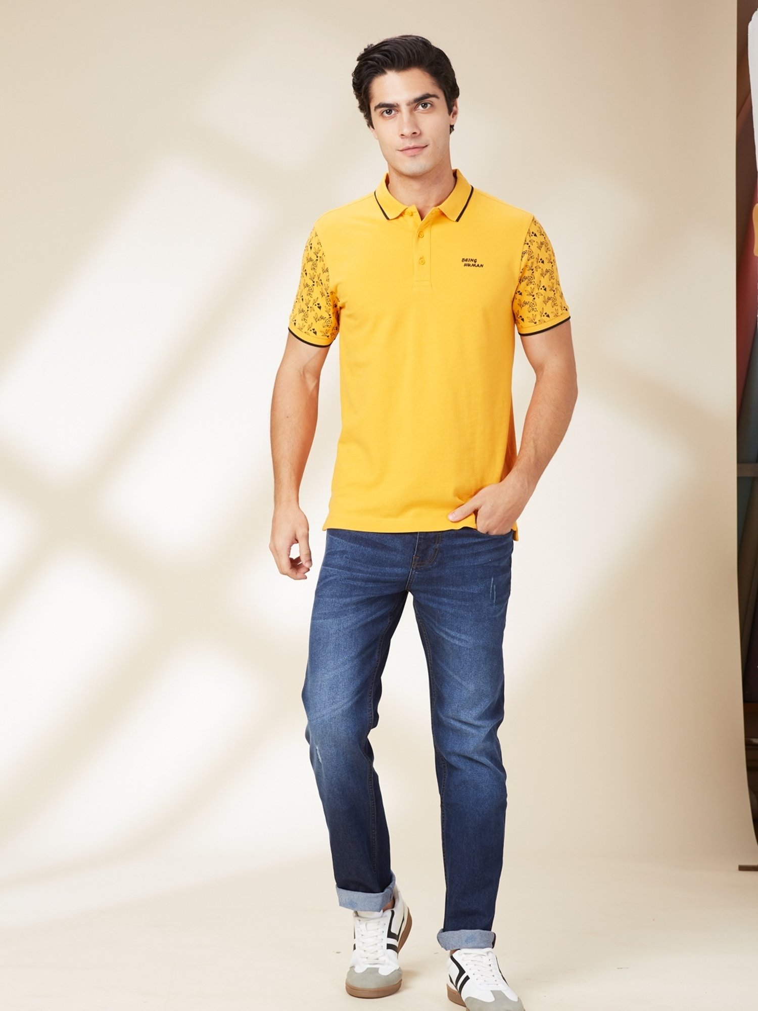 Being Human Orange Regular Fit Printed Polo T-Shirt