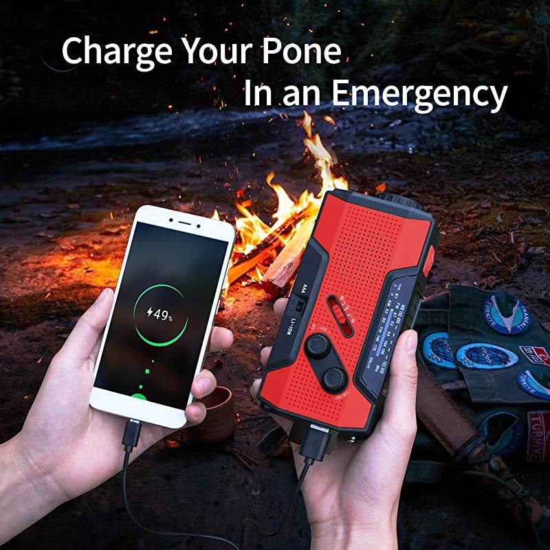 Rechargeable Solar Crank AMFMNOAAWeather Radio with Flashlight2000 mAh Power BankSOS Alarm Reading LampPhone Charger for Tornadoes Hurricanesand Storms