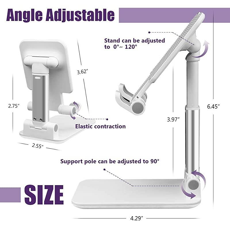 Cell Phone Stand Holder Foldable Cell Phone Stand for Desk Compatible with iPhone 10 11 X Xr Xs max All Mini Samsung Galaxy ipad Smartphones TabletsWhite