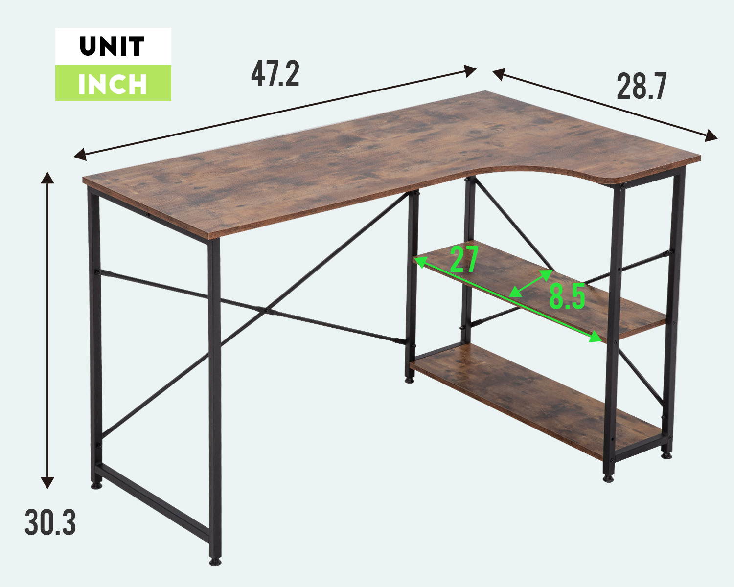 Computer Desk Office Desk Gaming Desk Extra Large 47&rdquo;x 28.7" Black Modern Student Girl Kids Study PC Simple Executive Table Workstation for Small Space