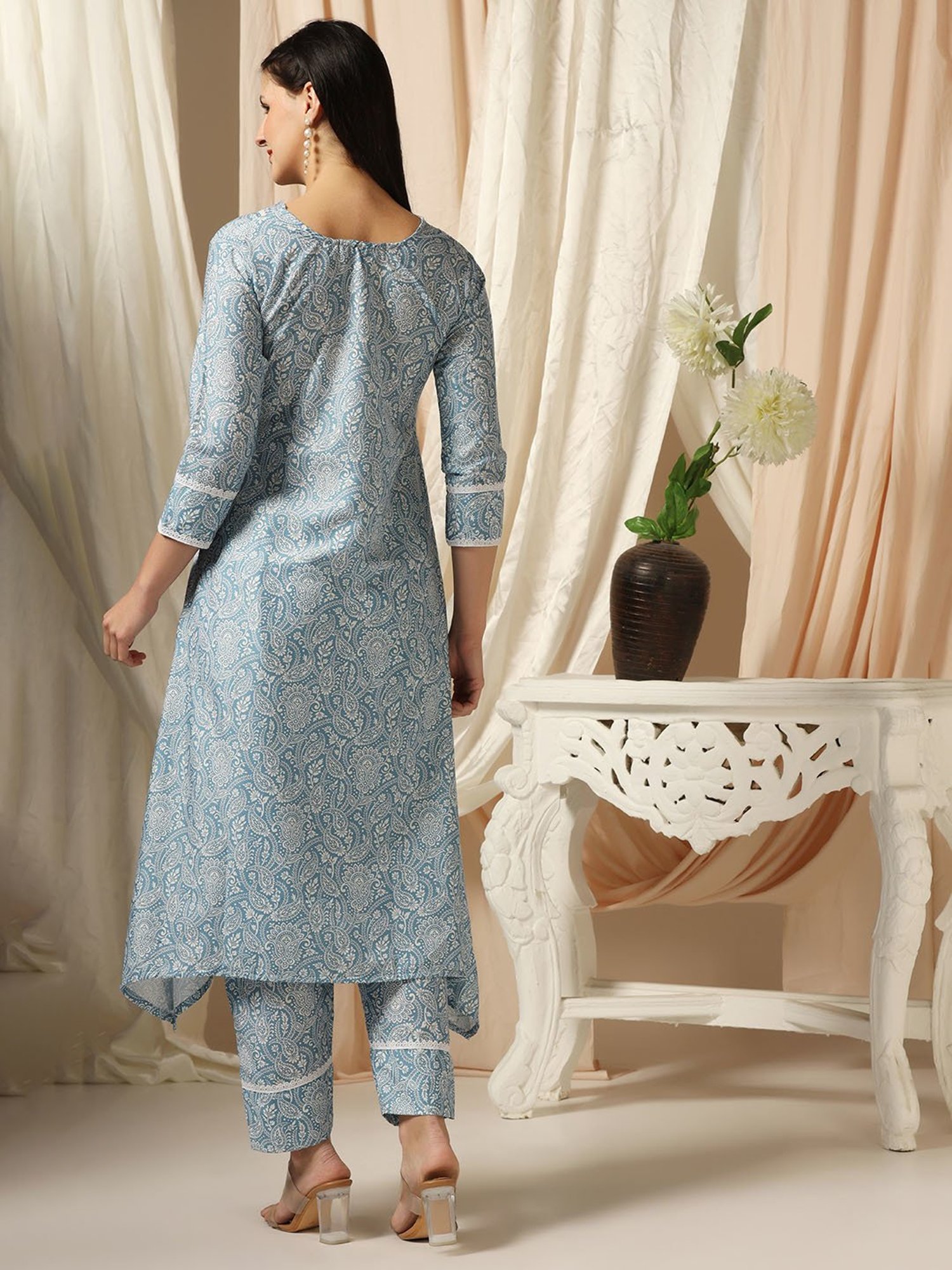 SHADES OF FAASHION Blue Cotton Printed Kurta Pant Set