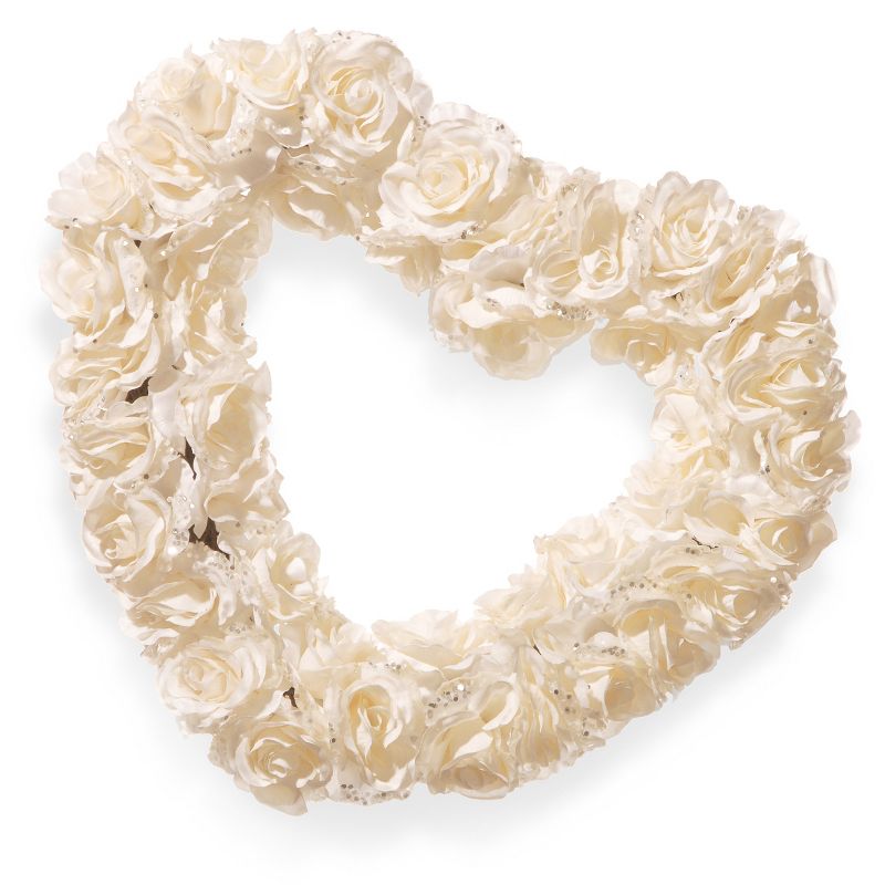 17" White Rose Heart Wreath - National Tree Company