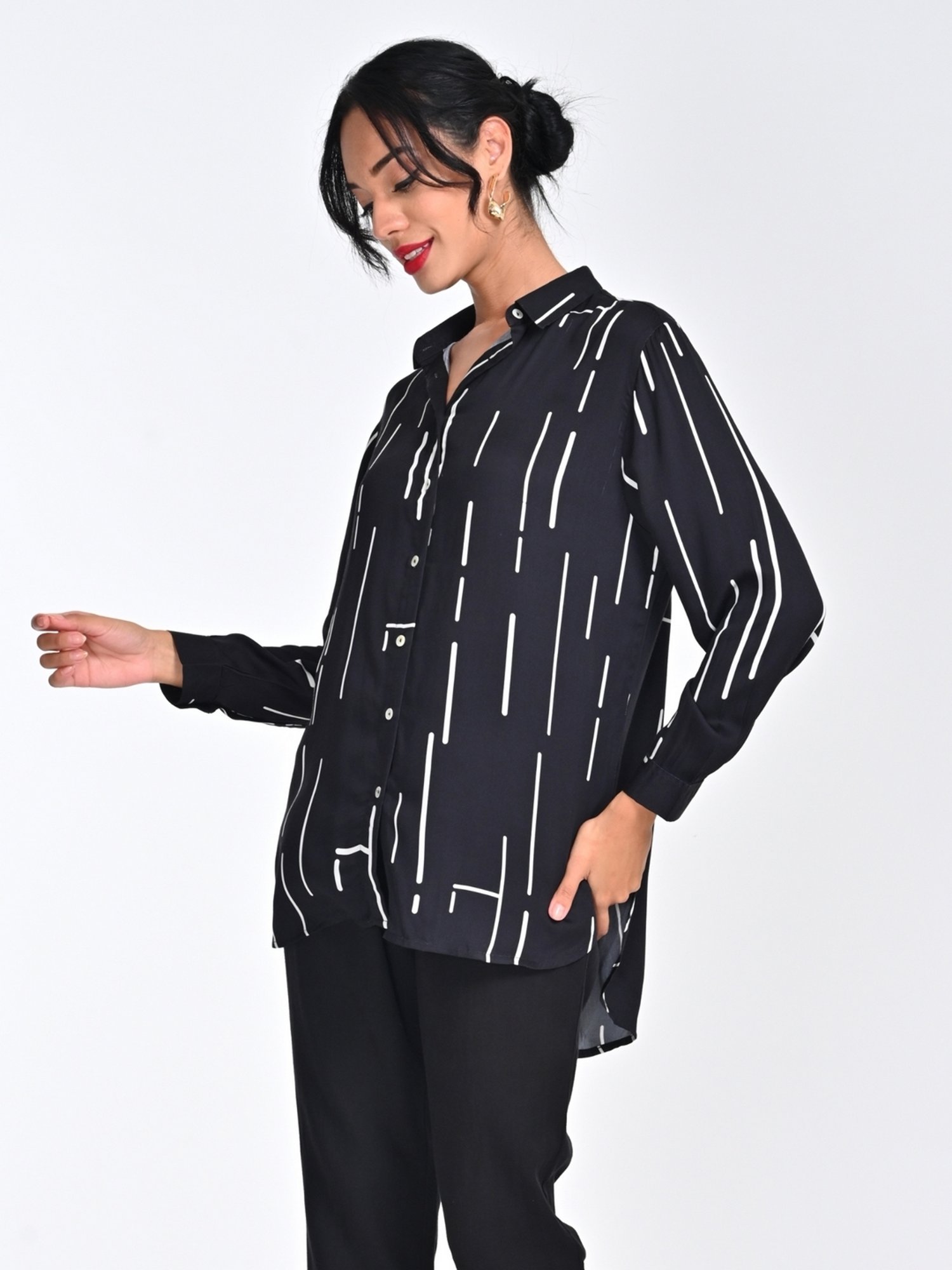 Saltpetre Women Modal Black Cedar Print Drop Shoulder Shirt