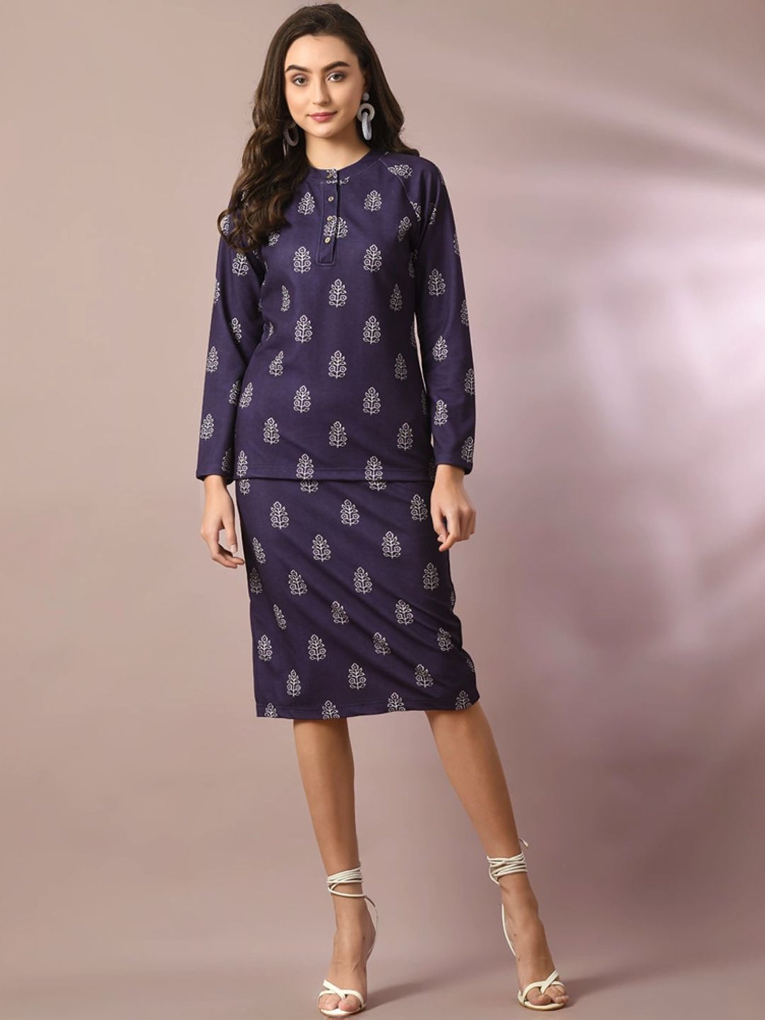 Myshka Navy Printed Top Skirt Set