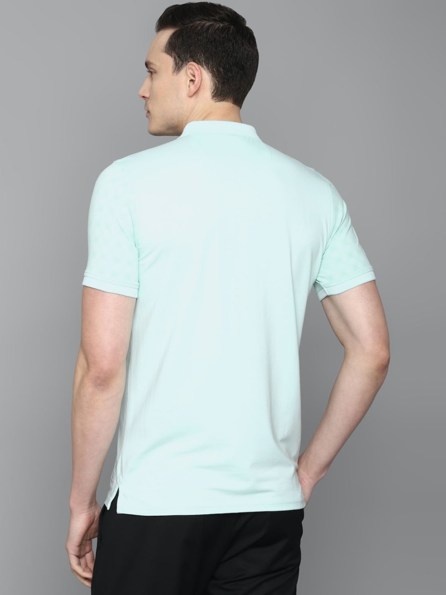 Louis Philippe Sport Blue Cotton Slim Fit Texture Polo T-Shirt