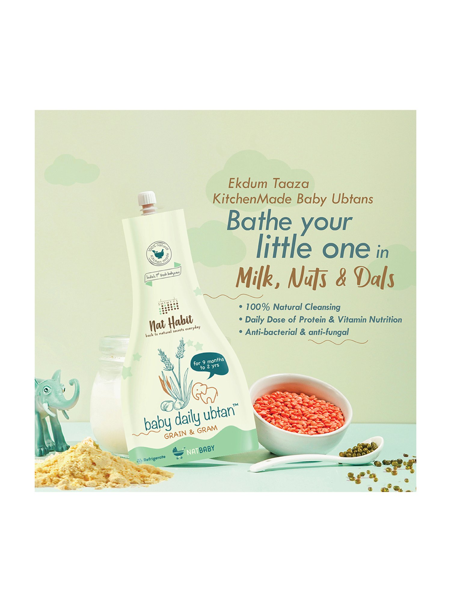 Nat Habit Grain & Gram Baby Daily Ubtan Body Scrub for 9 Months to 2 Years - 80 gm