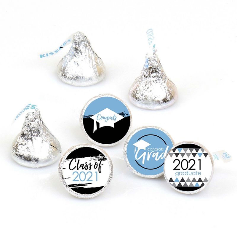Big Dot of Happiness Light Blue Grad - Best is Yet to Come - 2021 Grad Party Round Candy Sticker Favors - Labels Fit Hershey's Kisses (1 sheet of 108)