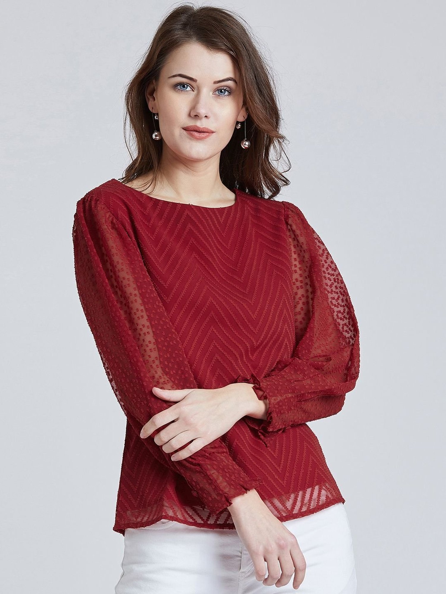 Marie Claire Red Self Pattern Top