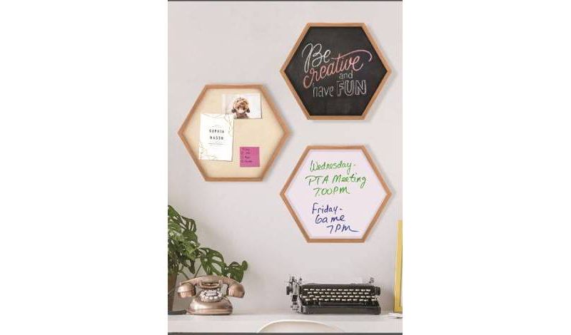 3pc Wood Hexagon Dry Erase Chalkboard/Pinboard Wall Organizer Set Natural - Gallery Solutions