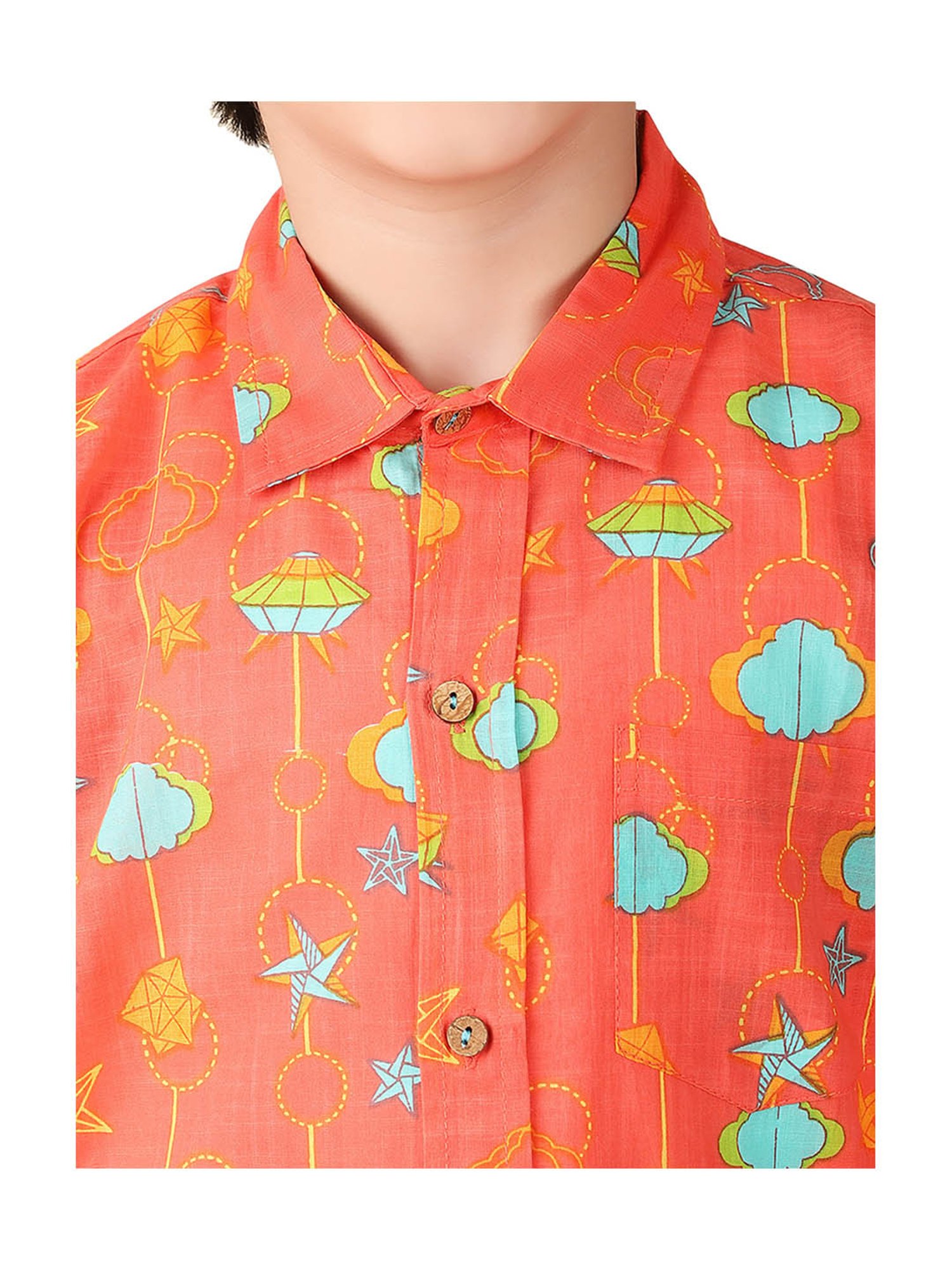 Fabindia Kids Coral Printed Shirt