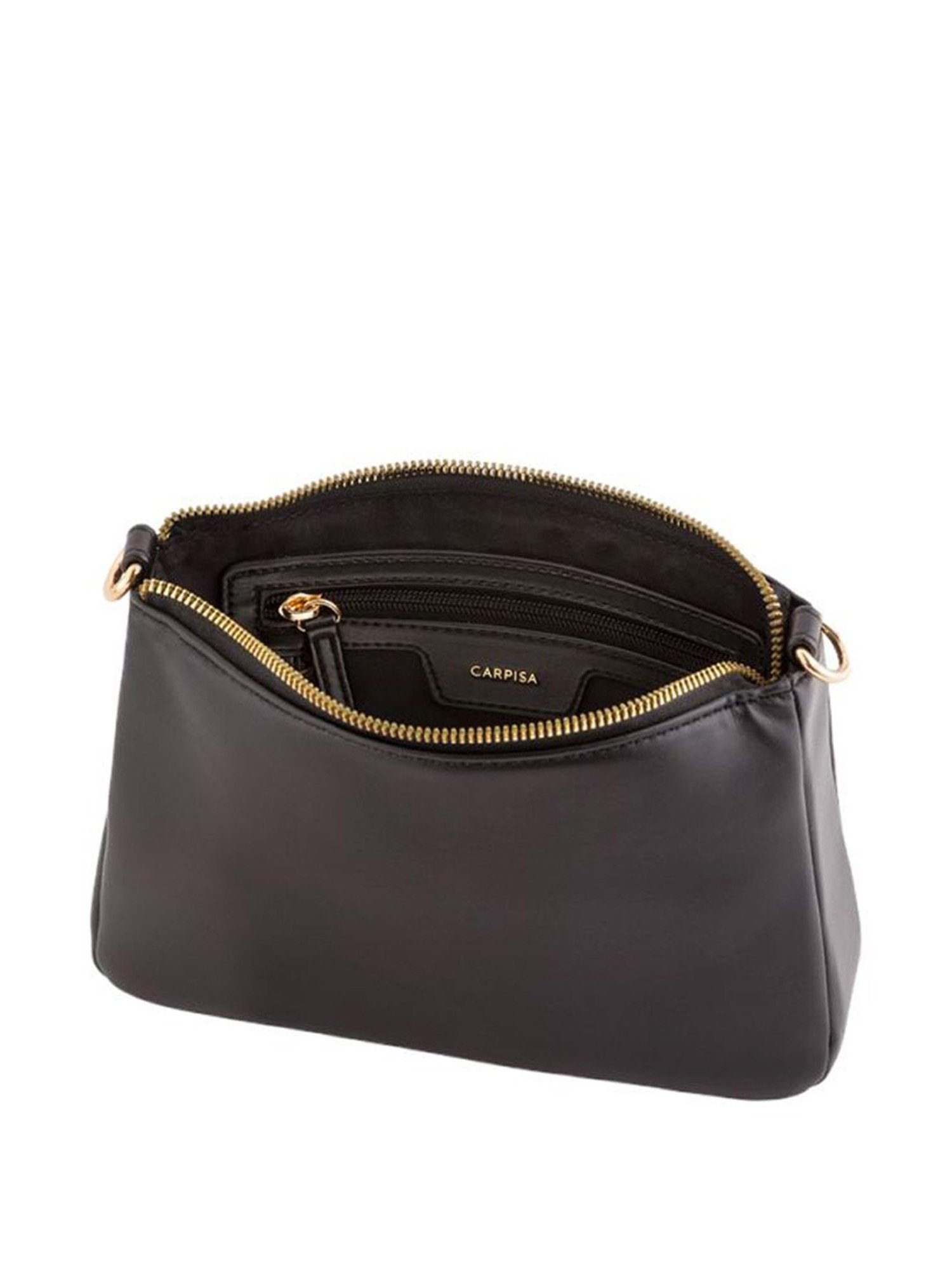 Carpisa Artemisia Black Faux Leather Solid Sling Handbag with Pouch