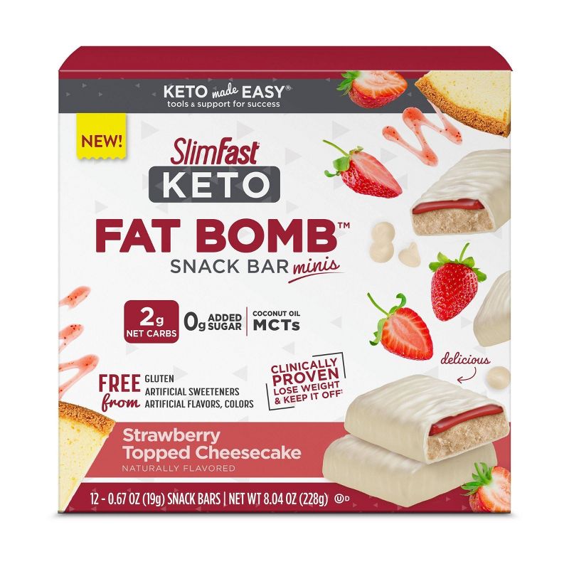 SlimFast Keto Fat Bomb Snack Bar Minis - Strawberry Topped Cheesecake - 12ct