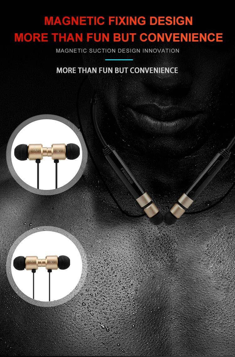 Fineblue Metal Bluetooth headphone FD600 portable headset bass stereo handfree gaming headset Neckband with microphone for music (Black Silver)