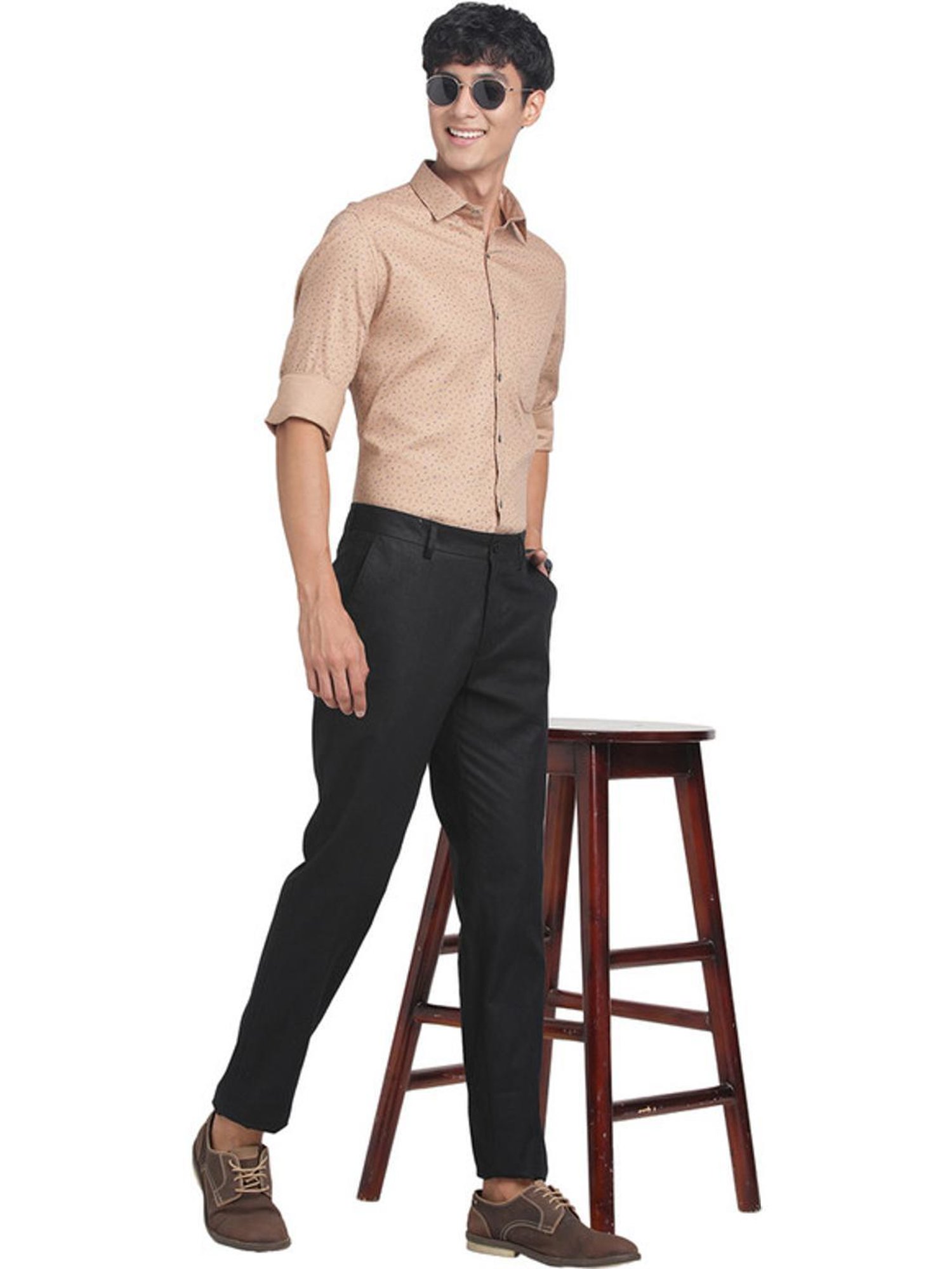 Turtle Beige Cotton Regular Fit Printed Shirt