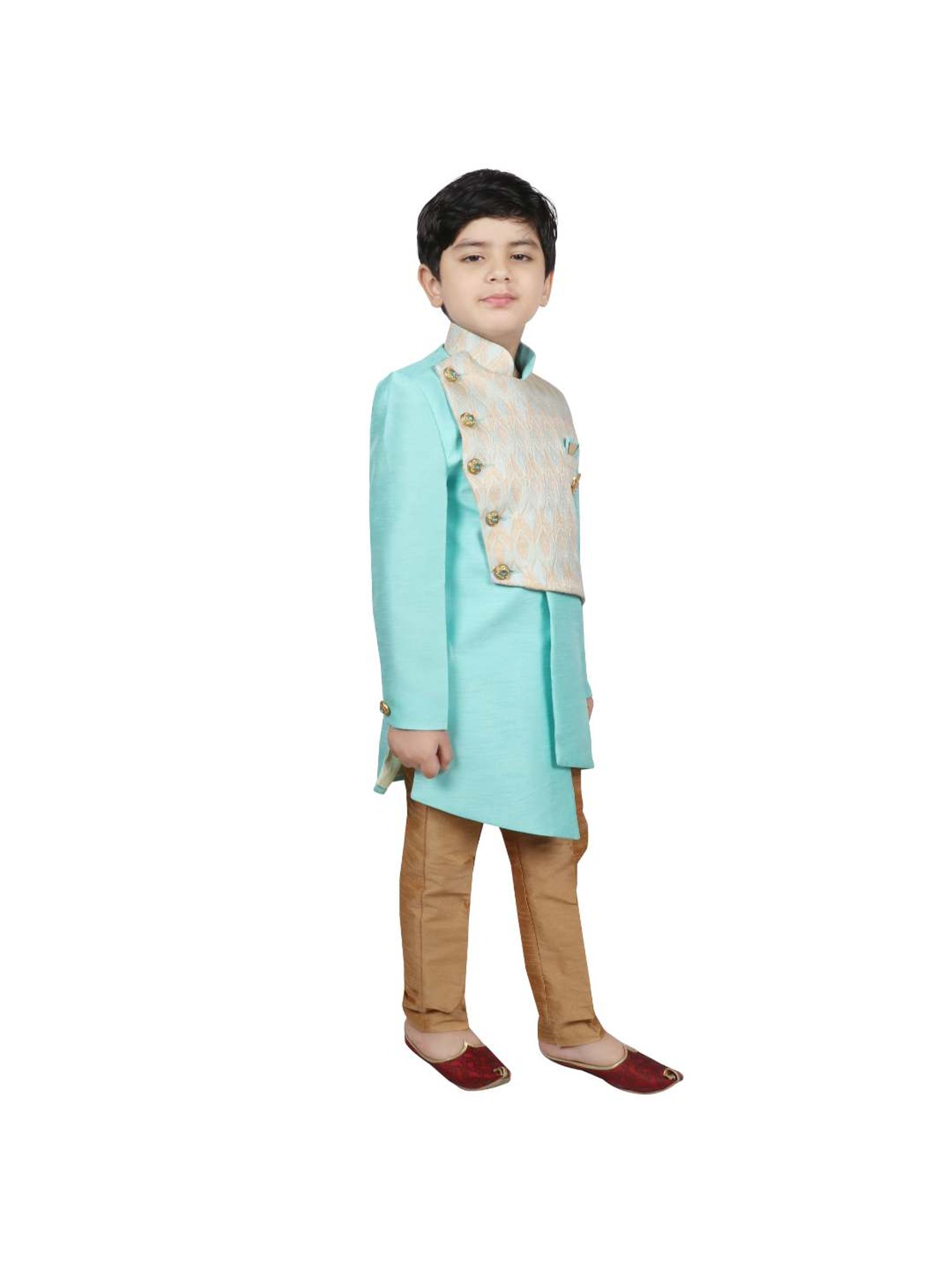 SG Yuvraj Kids Blue & Brown Printed Sherwani with Pyjama