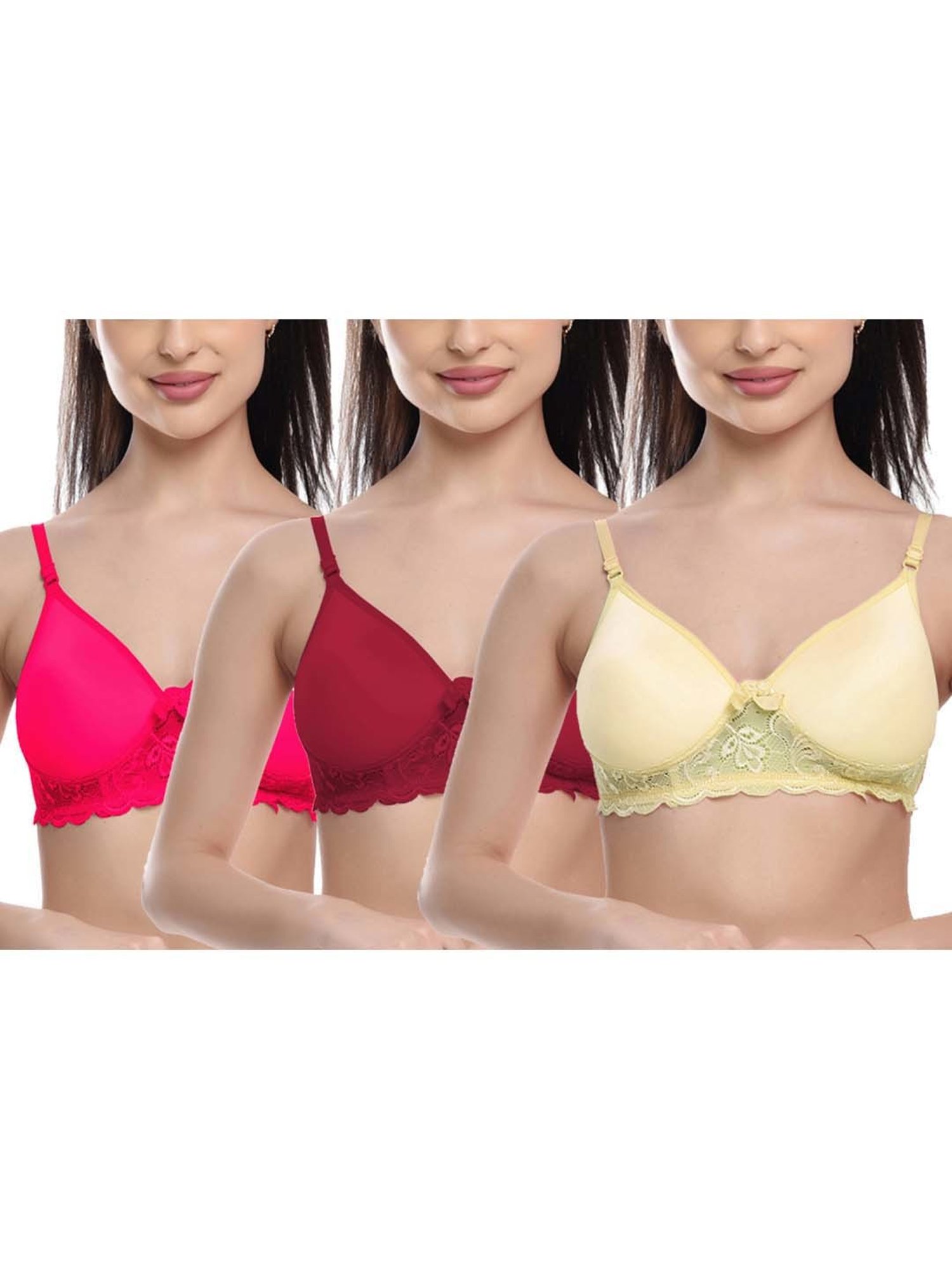 FIMS: Fashion is my Style Maroon & Beige Lace Work Everyday Bras - Pack Of 3
