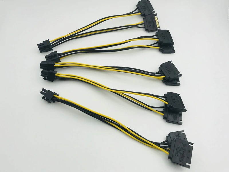 5PCS PCI-E PCI Express Dual 15Pin SATA Male to 6pin Graphics Video Display Card Dual SATA to 6pin Power Cable for ETH BTC Mining