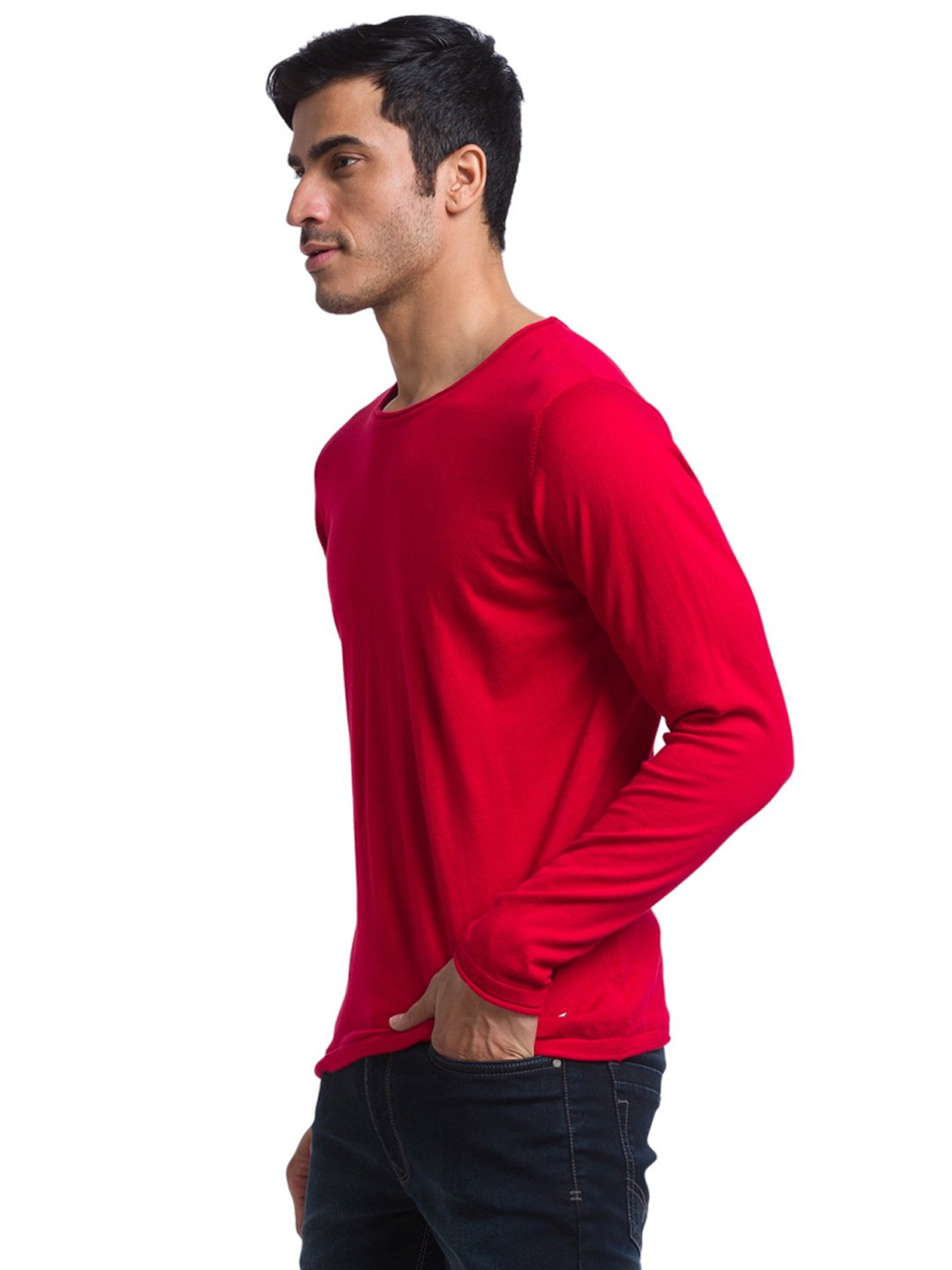 Parx Red Cotton Regular Fit Sweaters