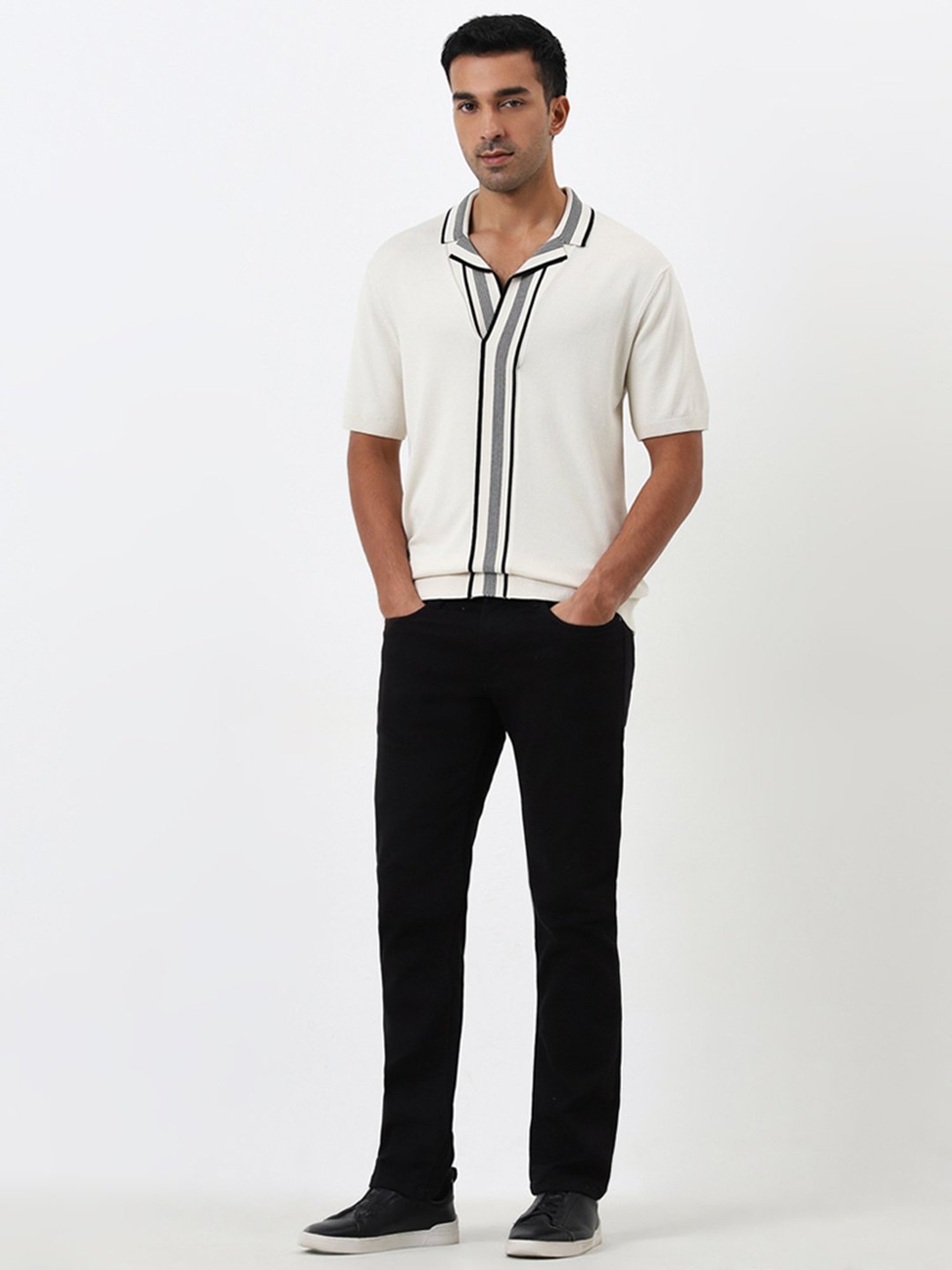 Ascot by Westside Off-White Stripe Printed Relaxed Fit T-Shirt