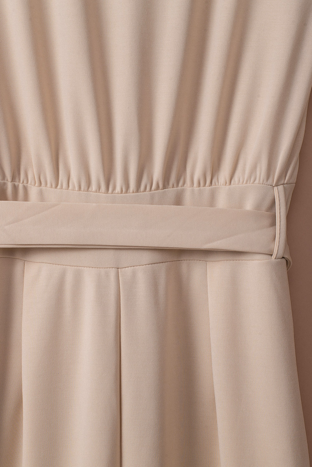 Rose Tan Solid Self Tied Straps Pleated Wide Leg Jumpsuit