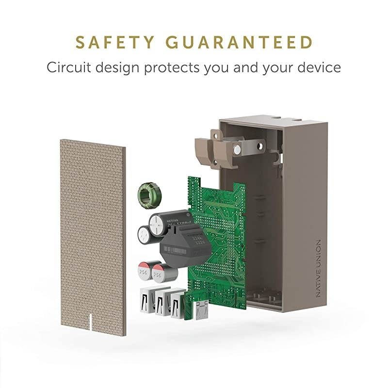 Smart Charger - Slim 2-Port Foldable USB-A Universal Wall Charger with Smart IC Technology - Quick Charging Compatible with iPhone, iPad, Smartphones and Tablets (Taupe/Fabric)